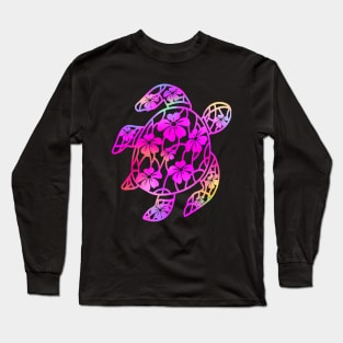 Sea Turtle: Hot Pink Neon Rainbow Boho VSCO Holographic Hippie Vibe Long Sleeve T-Shirt